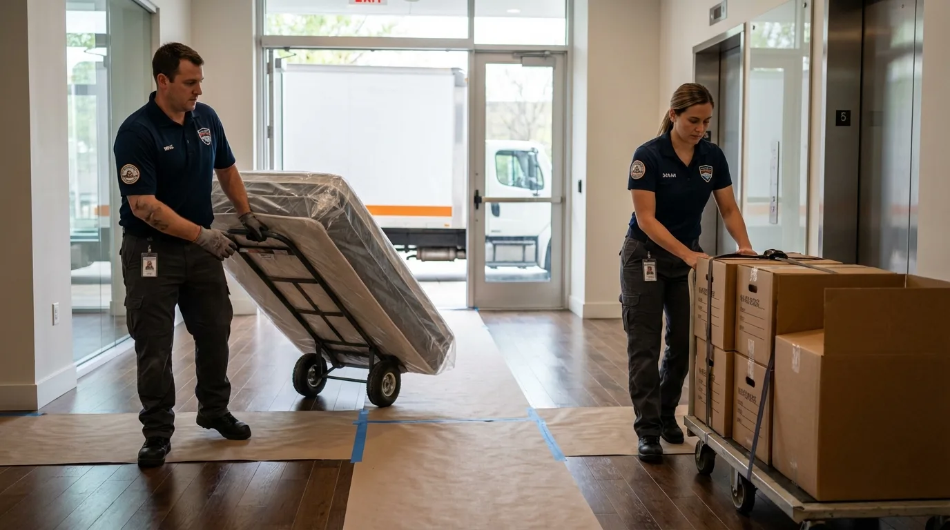 Professional apartment movers loading elevator in Dundee, FL